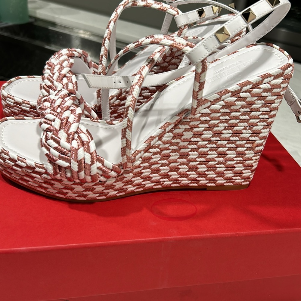 Valentino ROCKSTUD SILK TORCHON WEDGE SANDAL 115MM - Picture 3 of 14